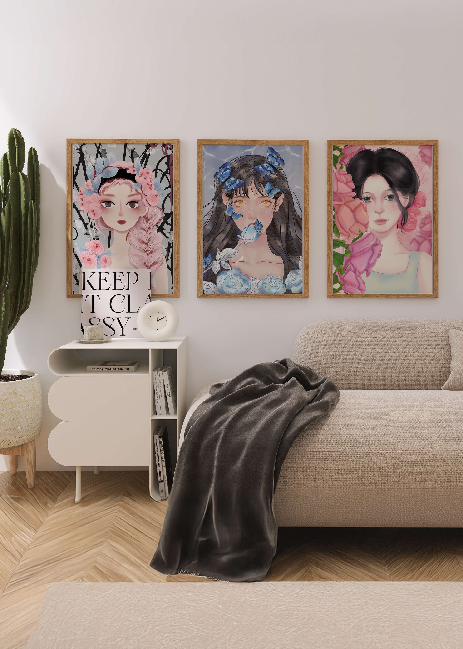 Pinturas De Retratos Femeninos Con Flores Y Mariposas