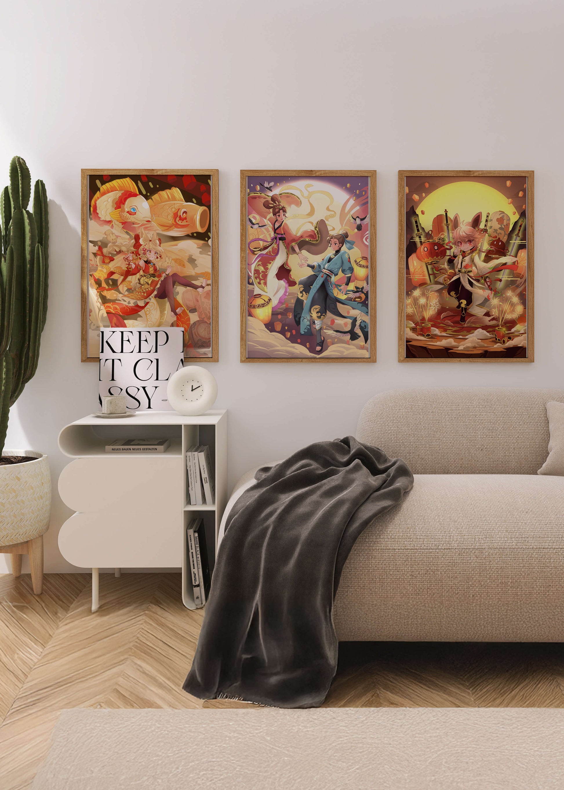 Triptyque d'art fantastique avec personnages imaginaires