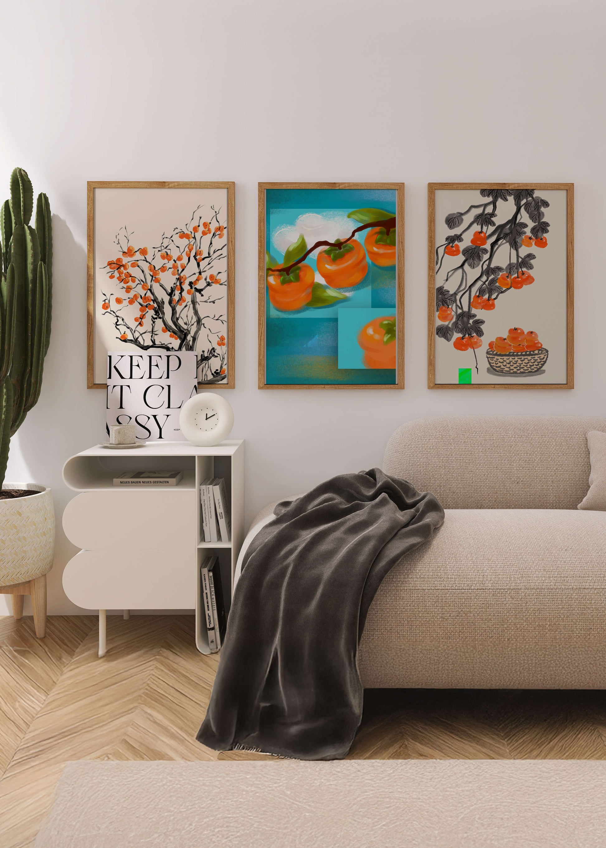 Cuadros Con Motivos De Caquis En Tonos Naranjas Y Azules