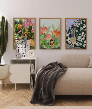 Triptyque d’Illustrations Florales et de Personnages