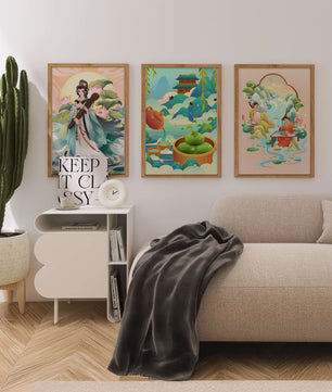 Ensemble d’œuvres d’art de style asiatique sur fond neutre