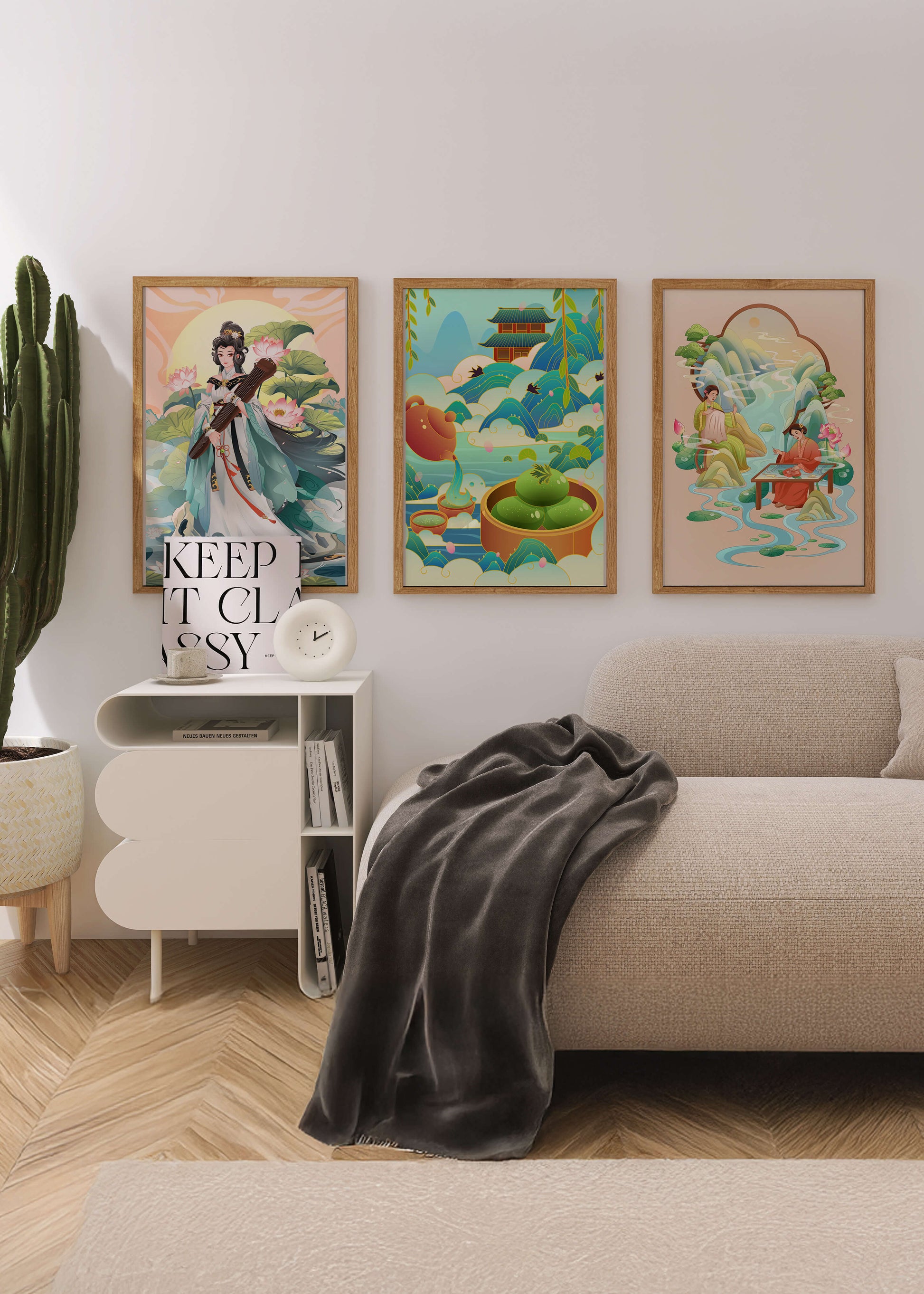 Ensemble d’œuvres d’art de style asiatique sur fond neutre