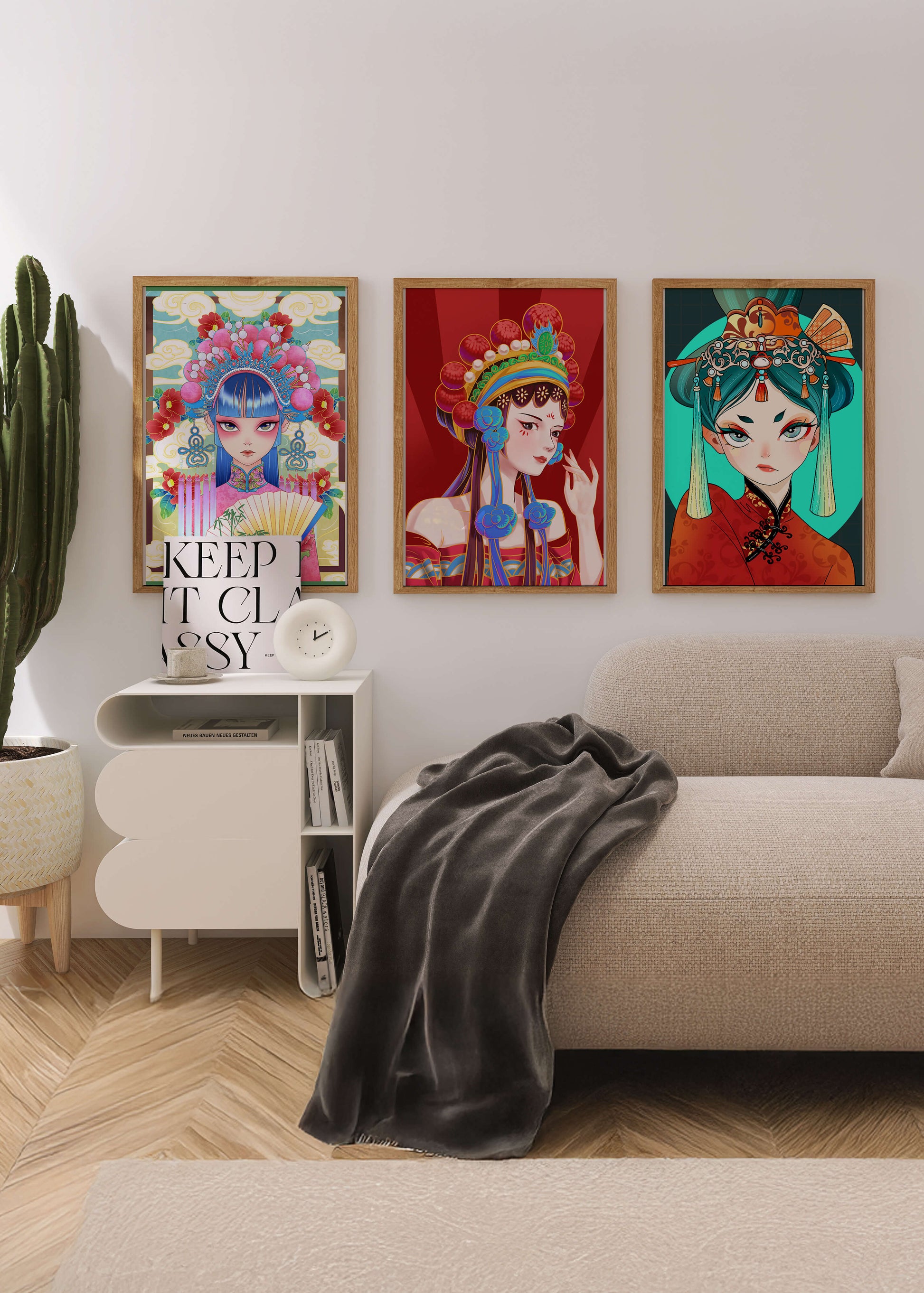 Retratos Ilustrados de Mujeres con Atuendos Tradicionales y Colores Vibrantes