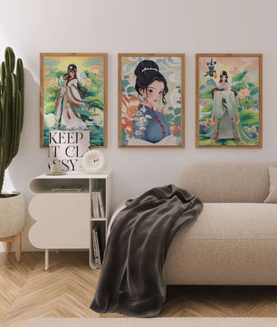 Serie De Arte Chino Con Mujeres Tradicionales En Impresión De Alta Calidad