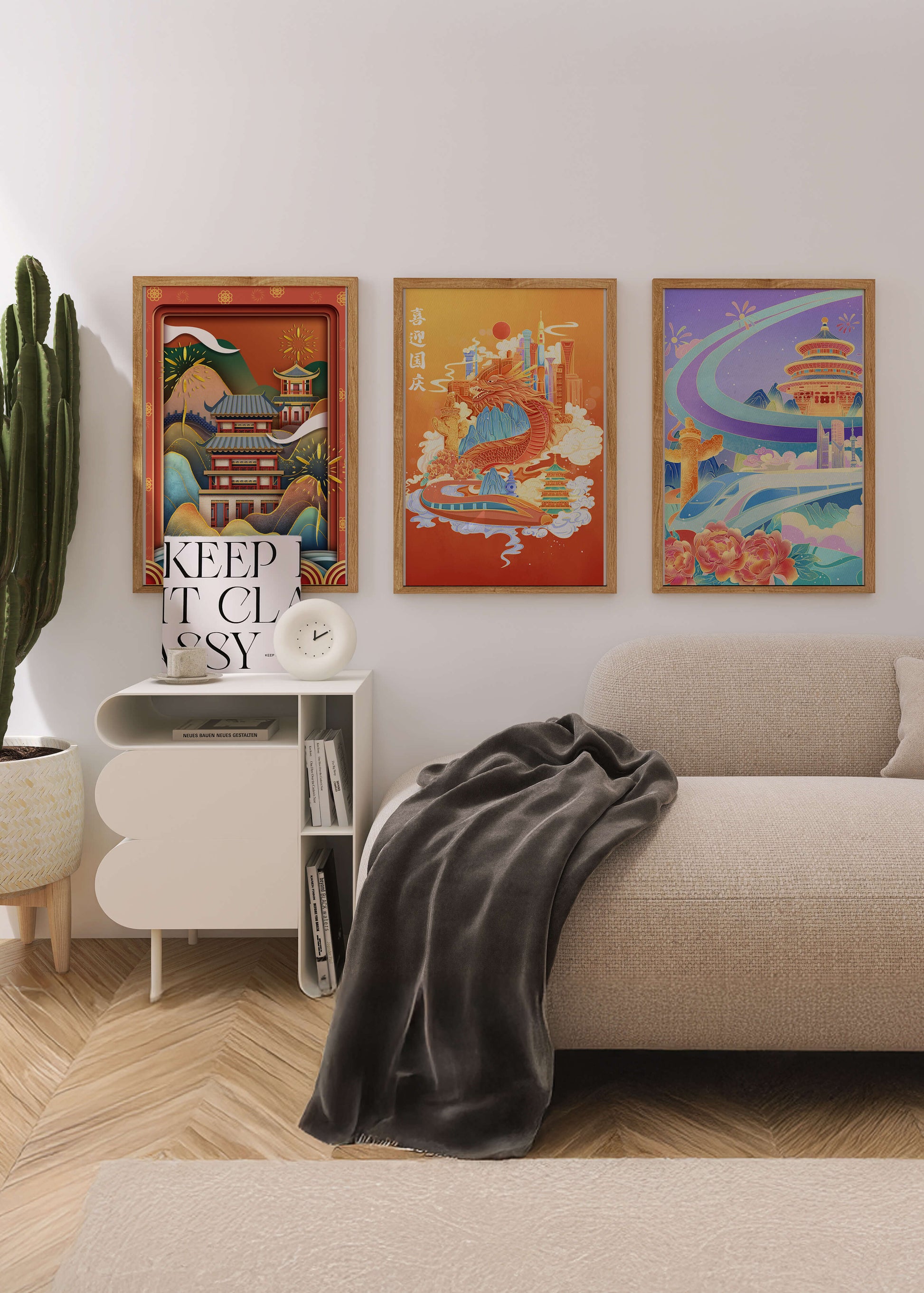 Piezas de Arte Cultural con Elementos Asiáticos y Motivos Tradicionales