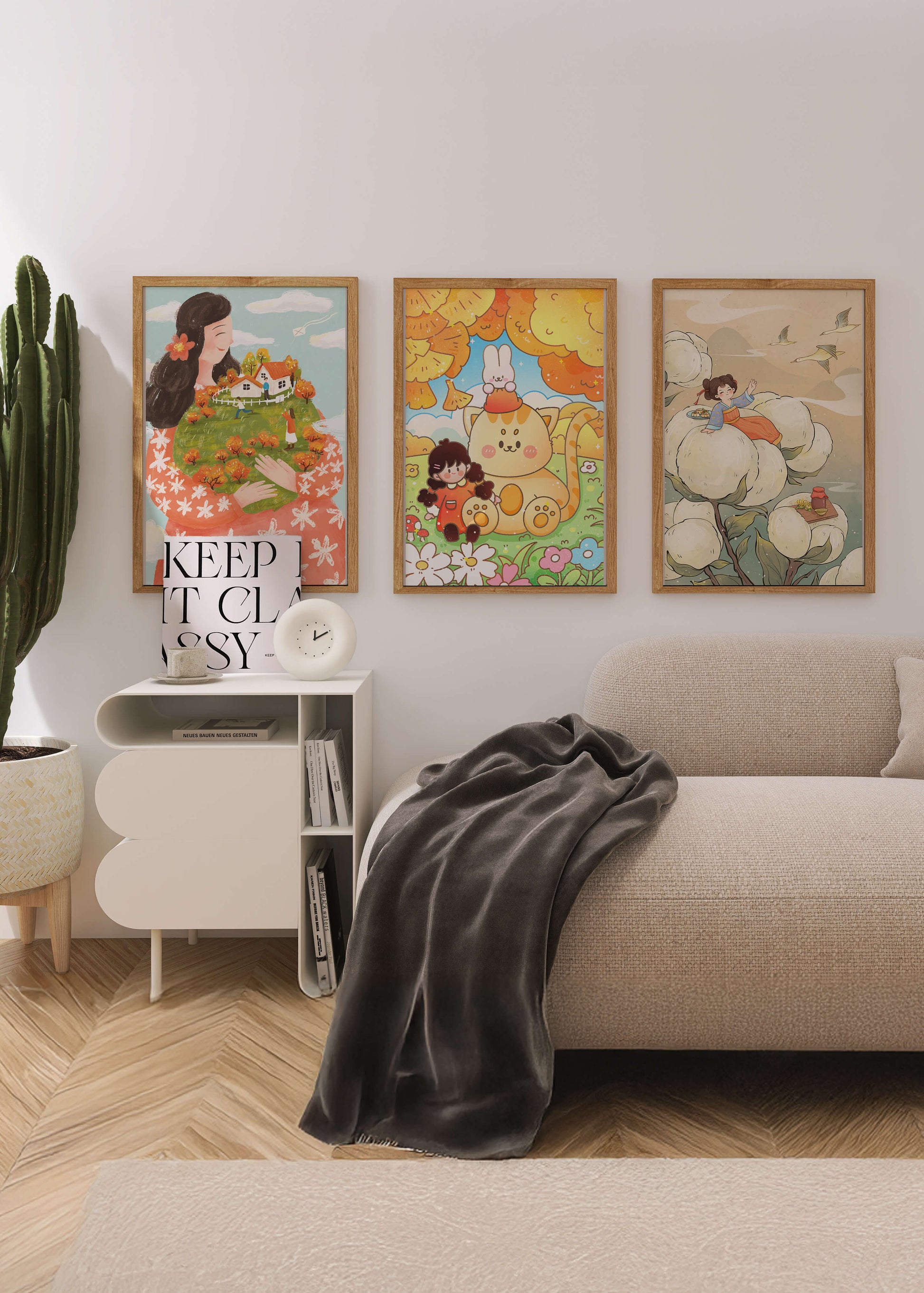 Art coloré pour enfants avec des dessins d'enfants et d'animaux dans des cadres en bois