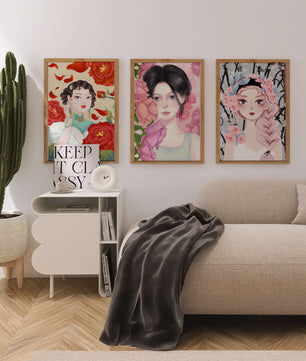 Ensemble de portraits féminins avec des fleurs dans un style artistique moderne