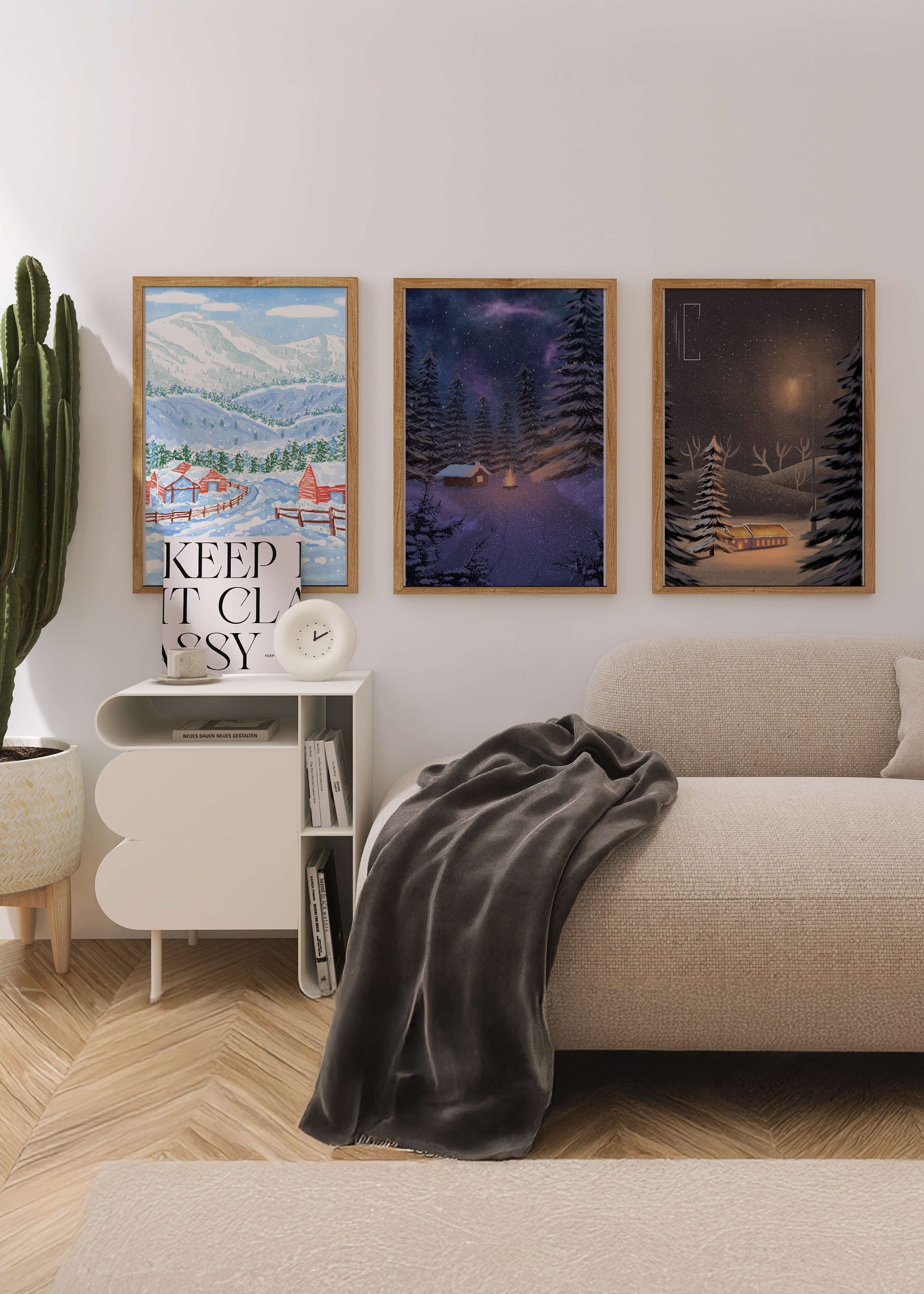 Impresiones De Paisajes Invernales Sin Marco En Un Entorno Elegante