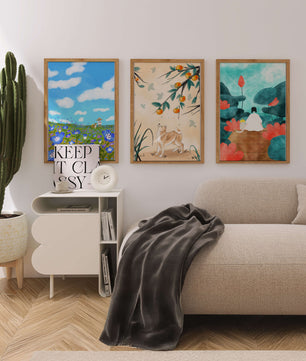 Ensemble de peintures artistiques avec des éléments naturels et des animaux