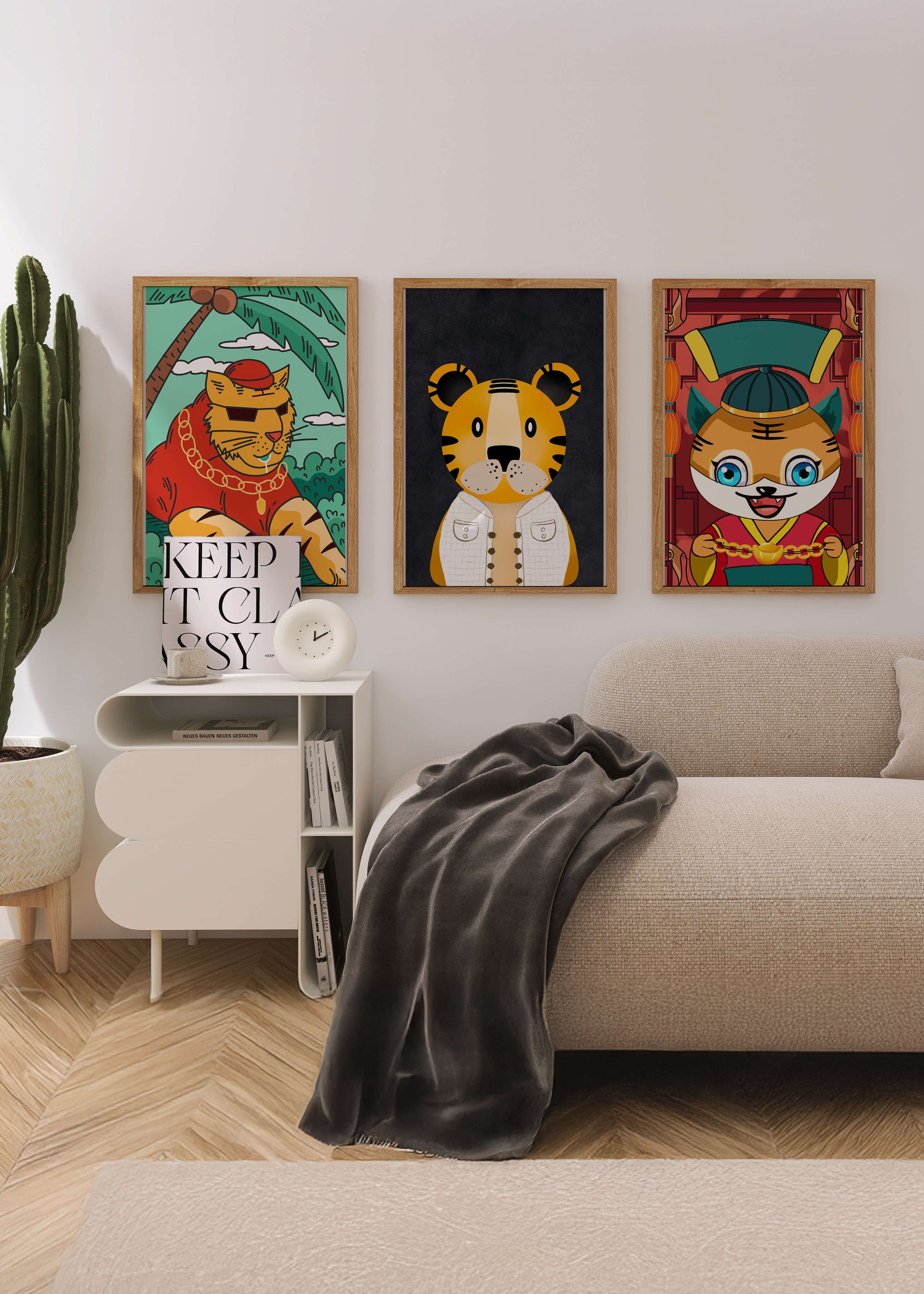 Impressions d’animaux colorés dans des cadres en bois