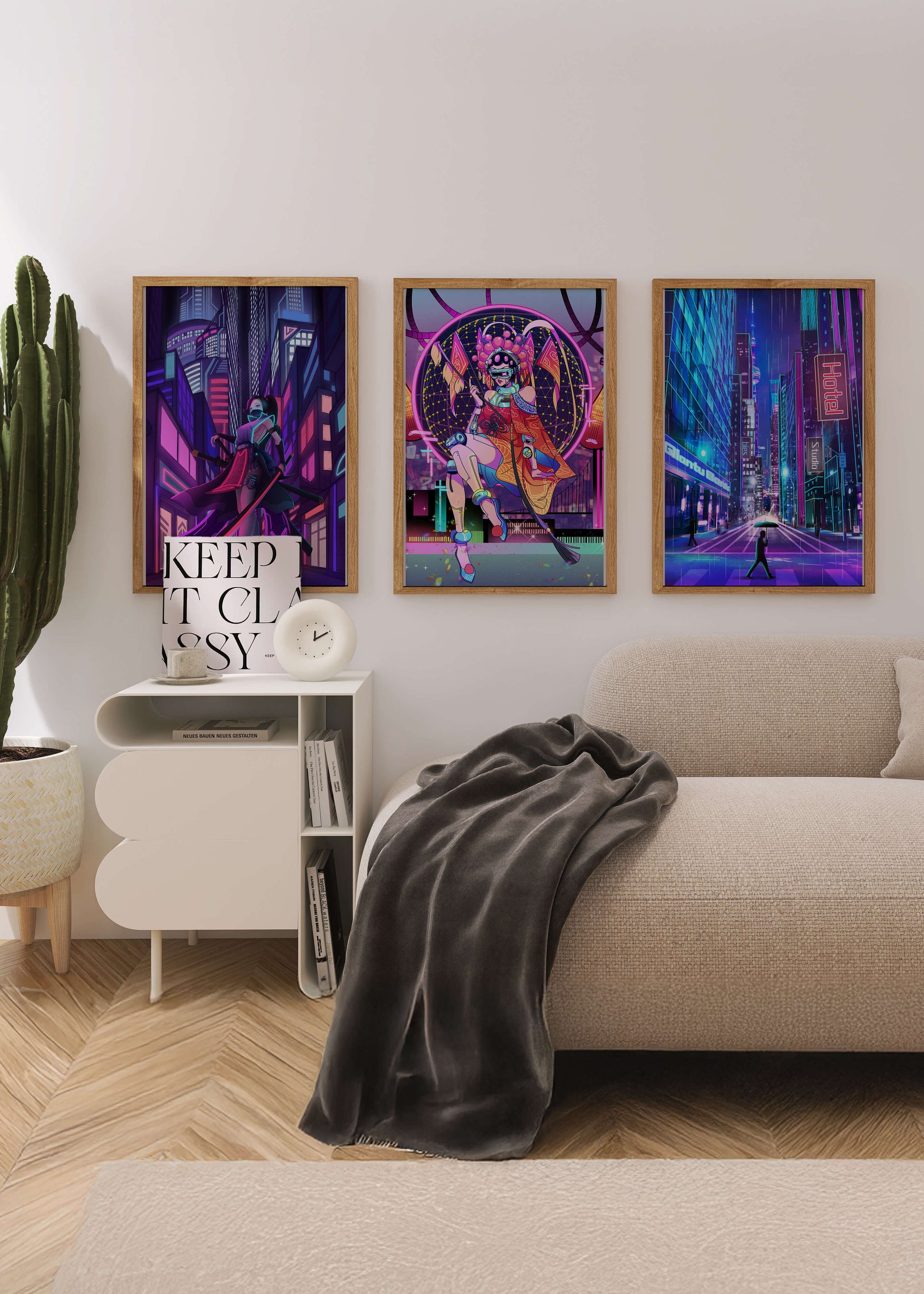 Neon-Futuristisches Triptychon rahmenlos