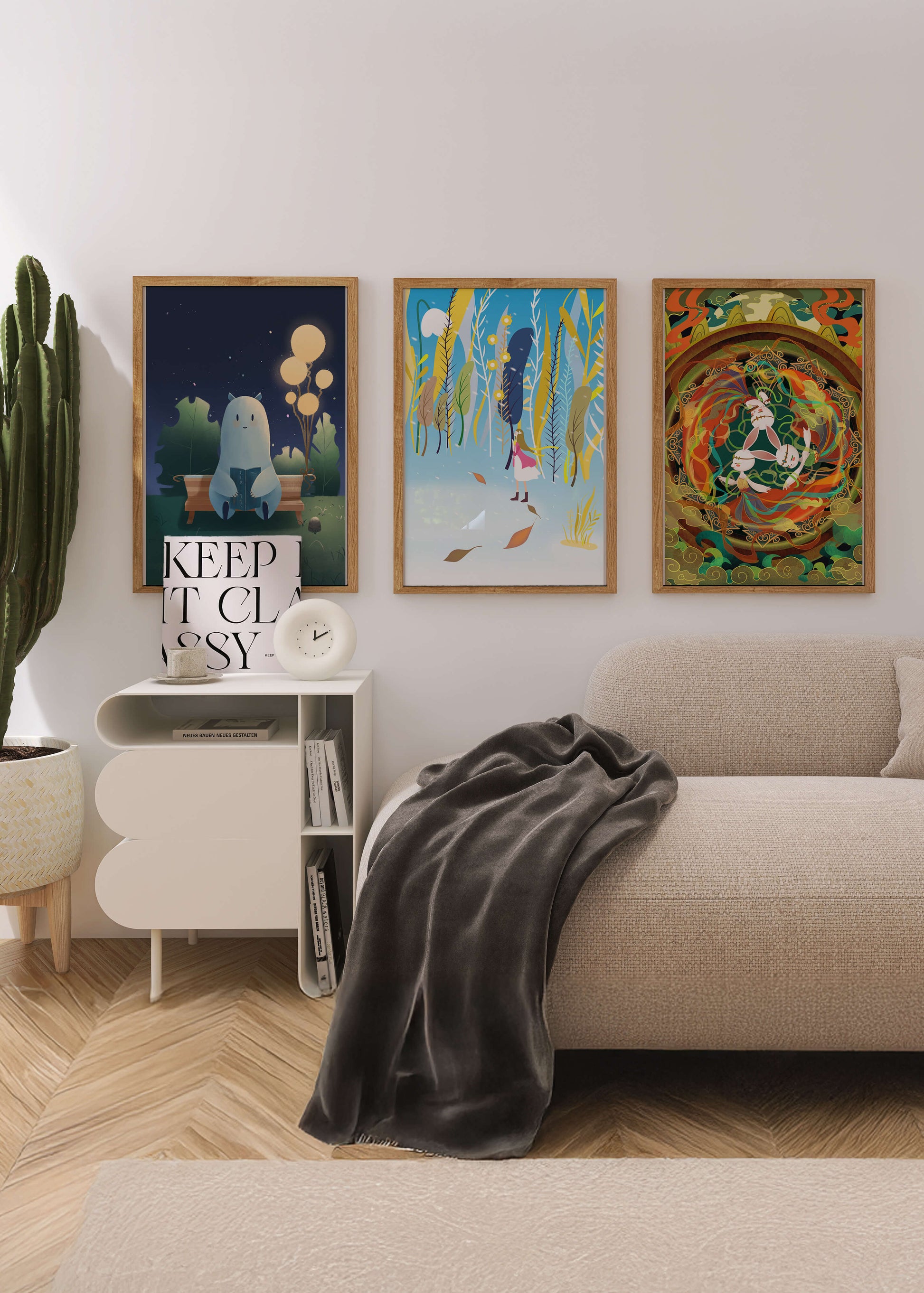 Conjunto De Tres Obras De Arte En Pared Con Elementos Dorados