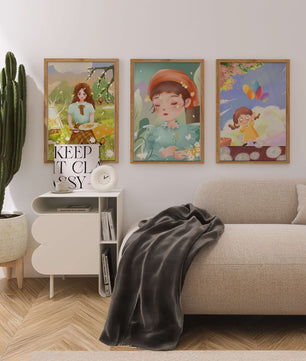 Art de filles en illustrations colorées et nature