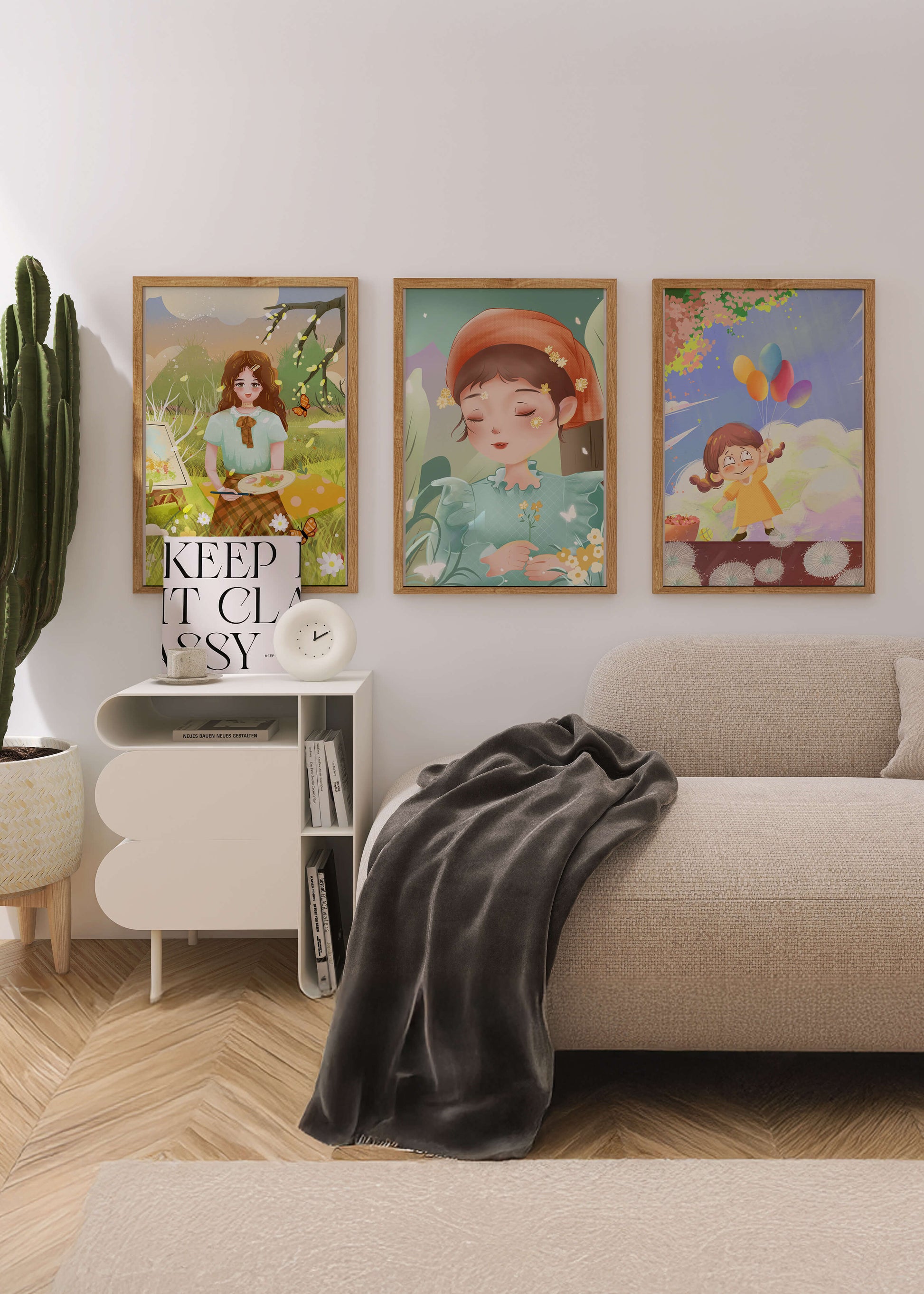 Art de filles en illustrations colorées et nature