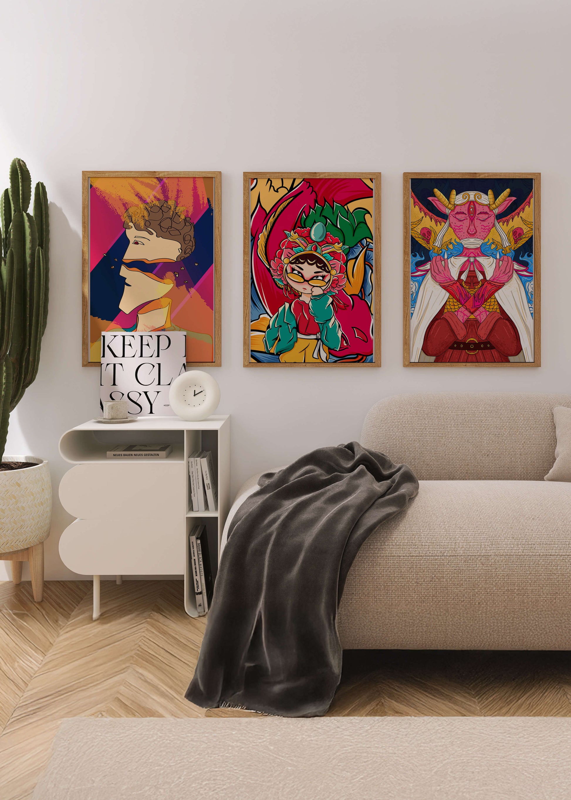 Conjunto de Tres Obras de Arte Pop sin Marco