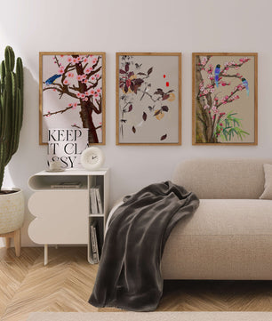 Dreier-Set mit Vogel- und Blumenmotiven im asiatischen Stil