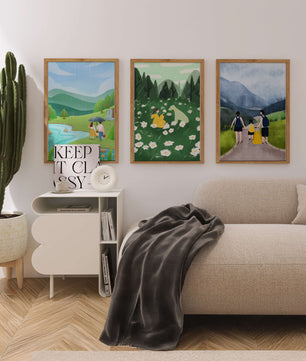 Set aus Drei Naturlandschaften mit Holzrahmen