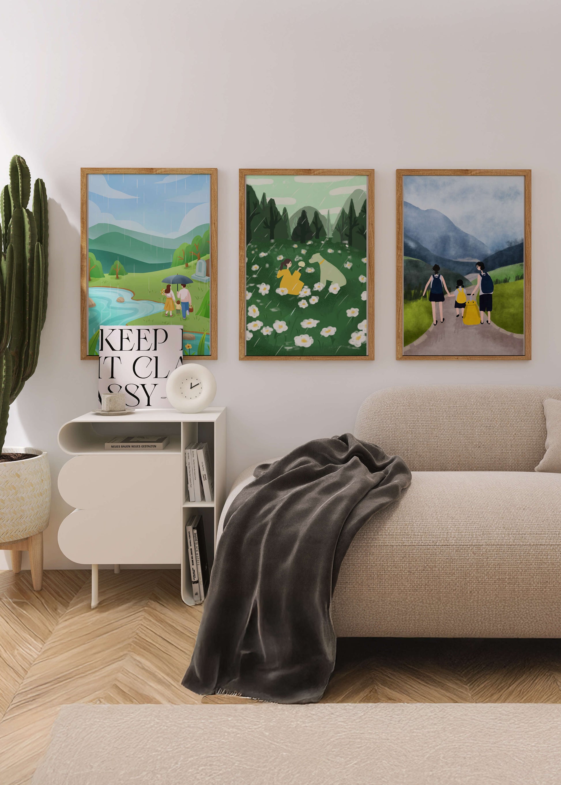 Set aus Drei Naturlandschaften mit Holzrahmen