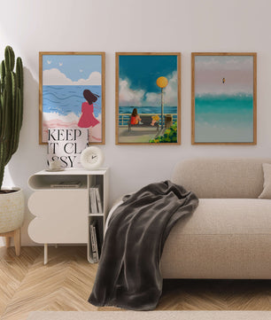 Tableaux minimalistes de plage et de mer avec personnages