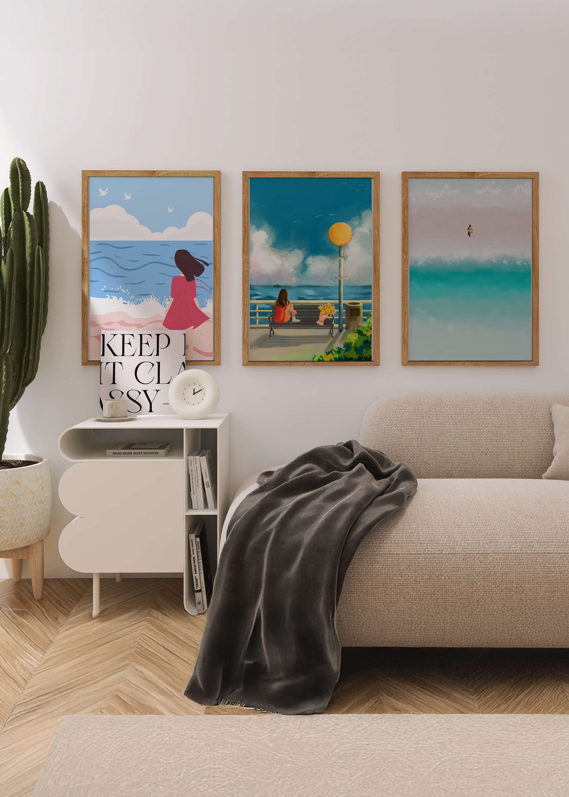 Cuadros Minimalistas de Playa y Mar con Personajes