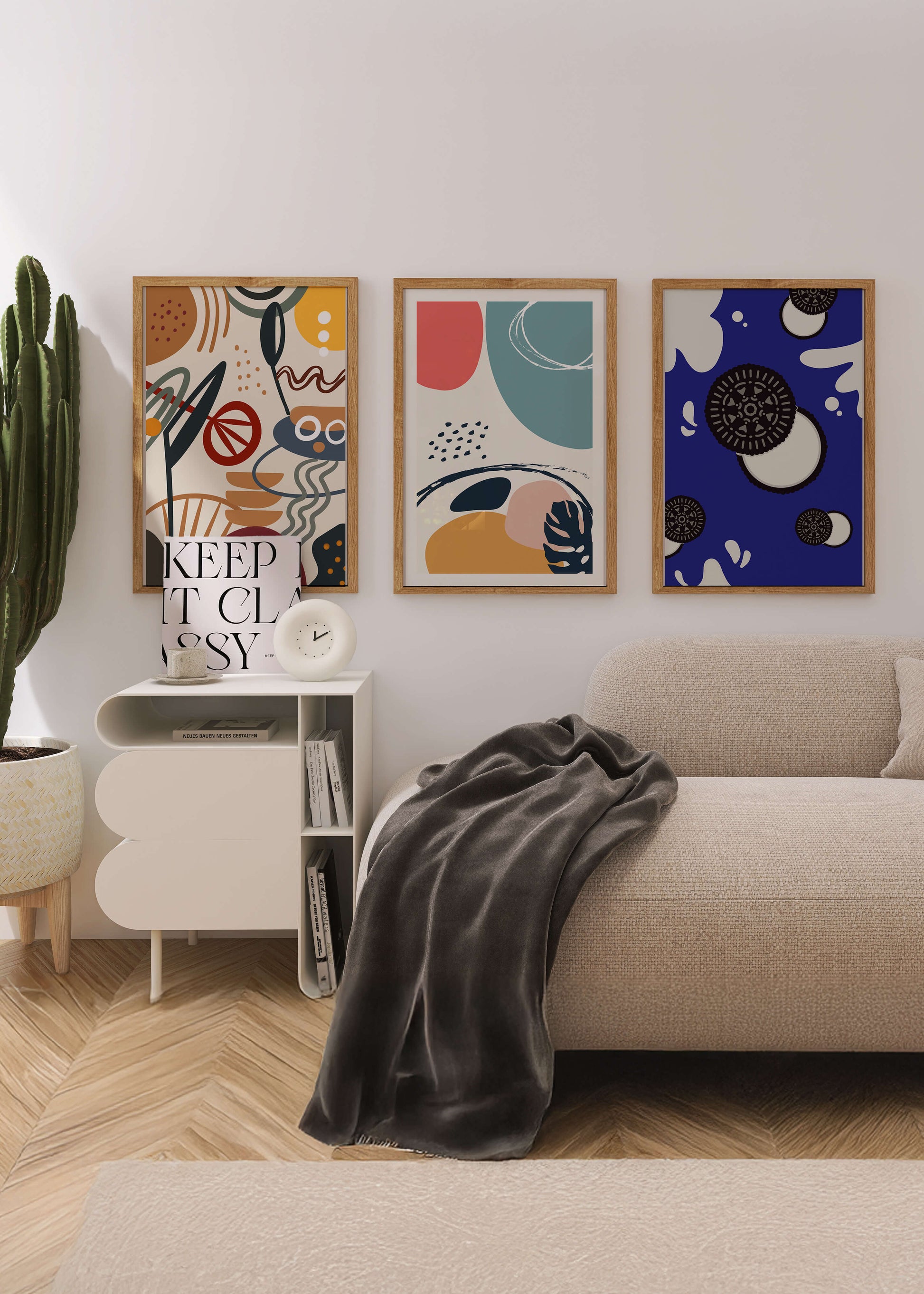 Ensemble de Trois Œuvres d’Art Abstrait aux Couleurs Vibrantes