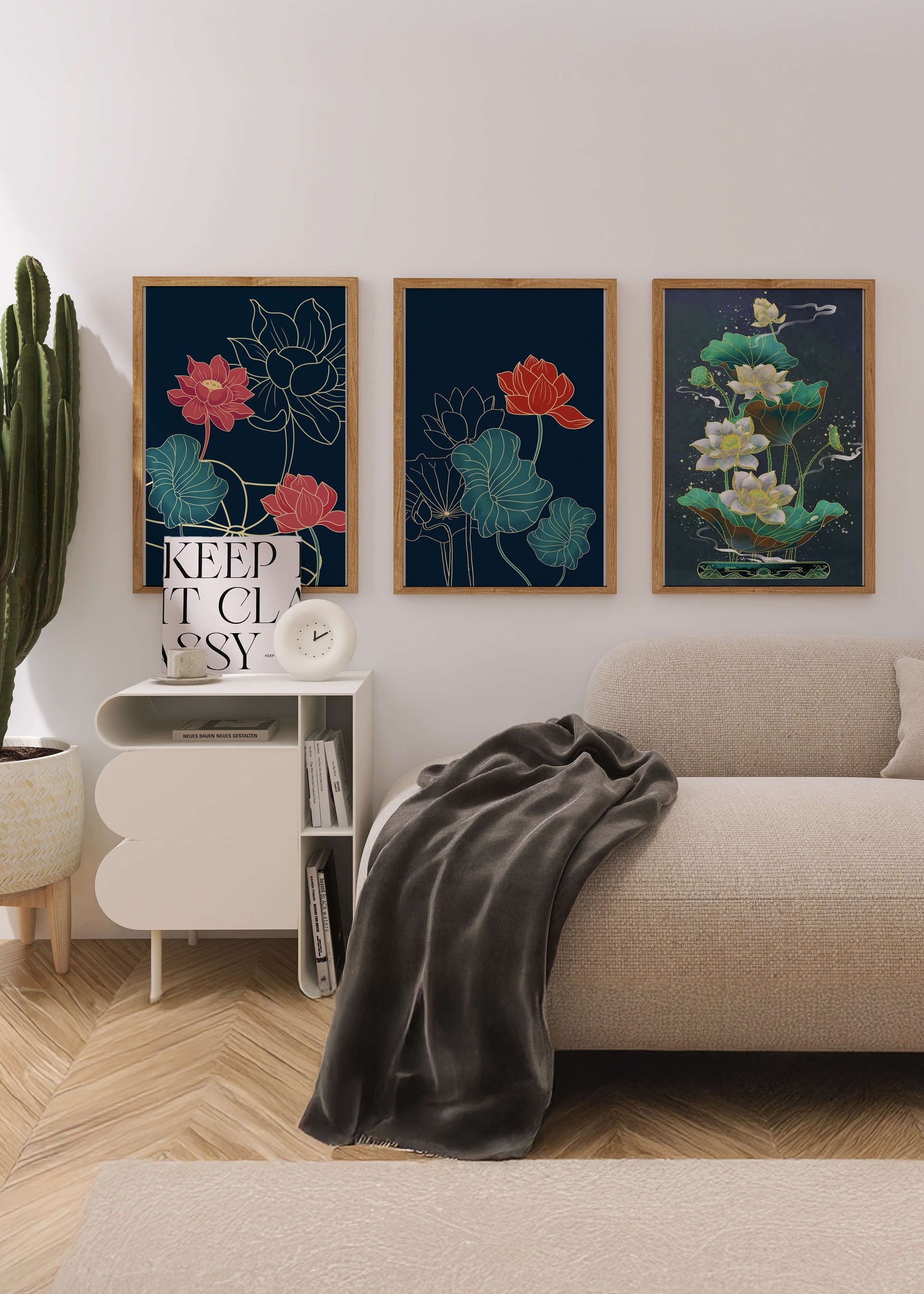 Ensemble d’impressions artistiques de fleurs de lotus dans différents styles