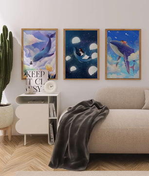 Impressions artistiques de baleines dans un style fantastique