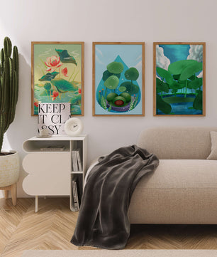 Conjunto De Impresiones De Arte Botánico De Nenúfares Sin Marco