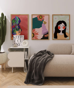 Ensemble de trois œuvres d’art modernes au style coloré