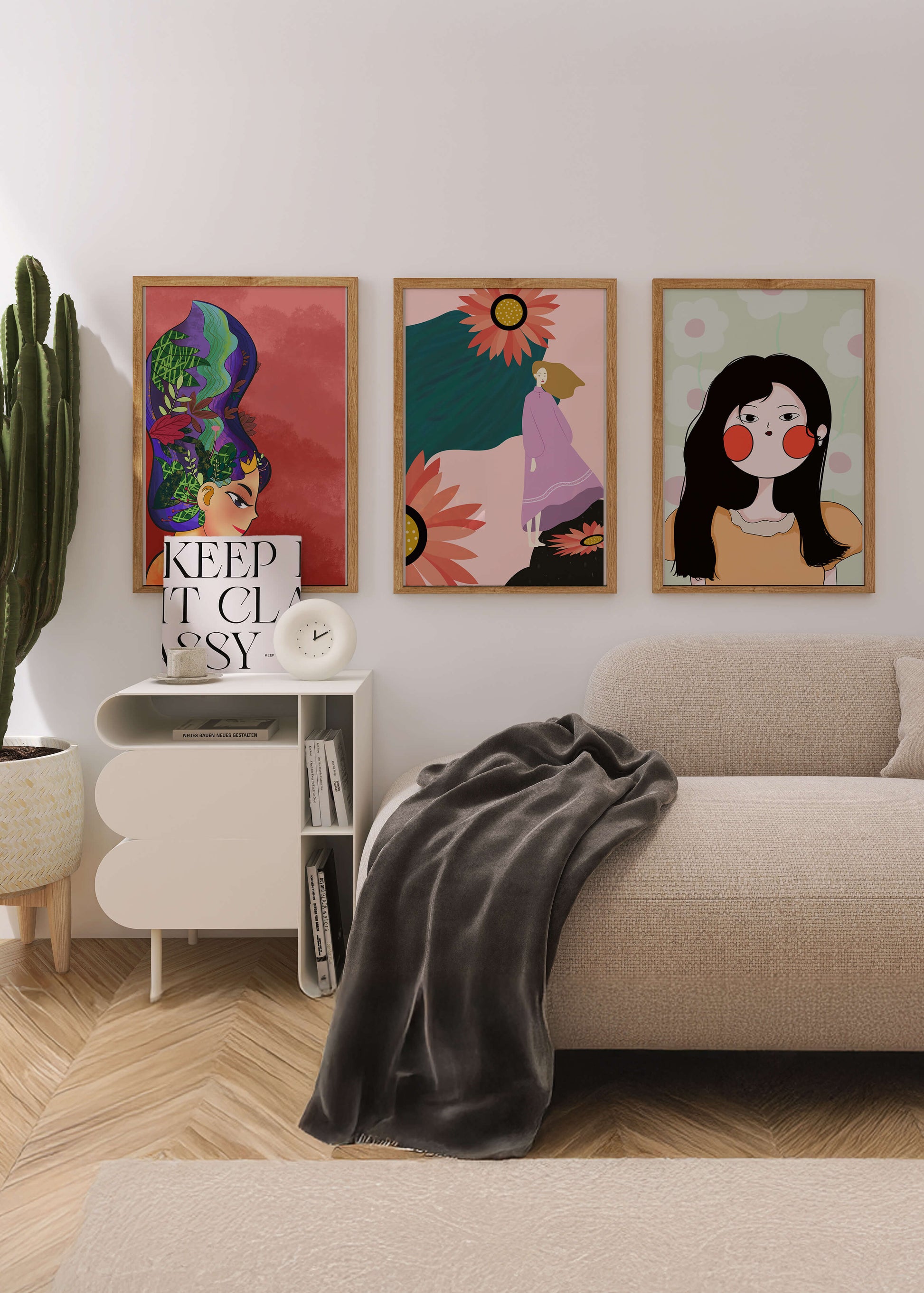 Ensemble de trois œuvres d’art modernes au style coloré