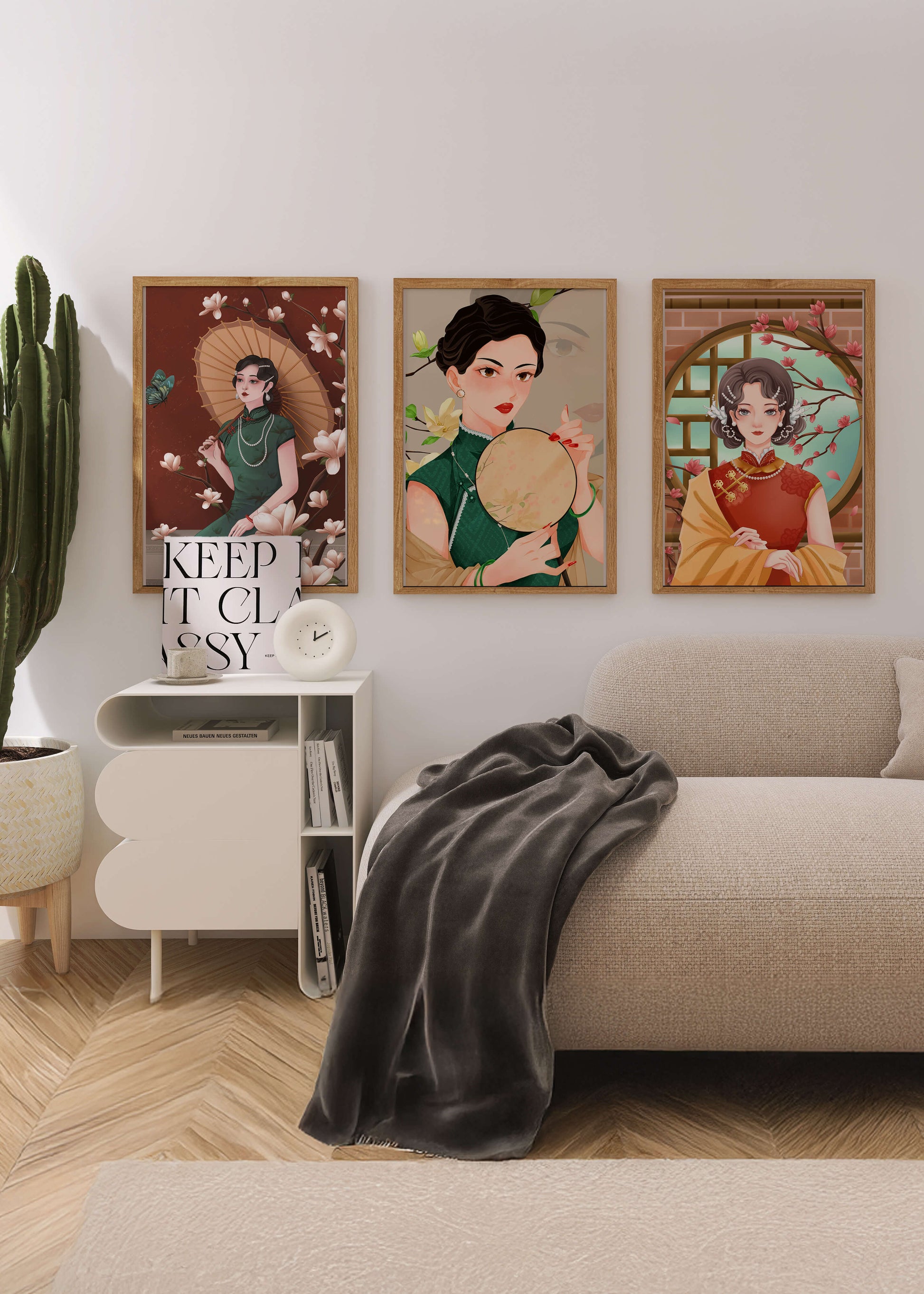 Cuadros Decorativos con Mujeres y Motivos Florales Asiáticos