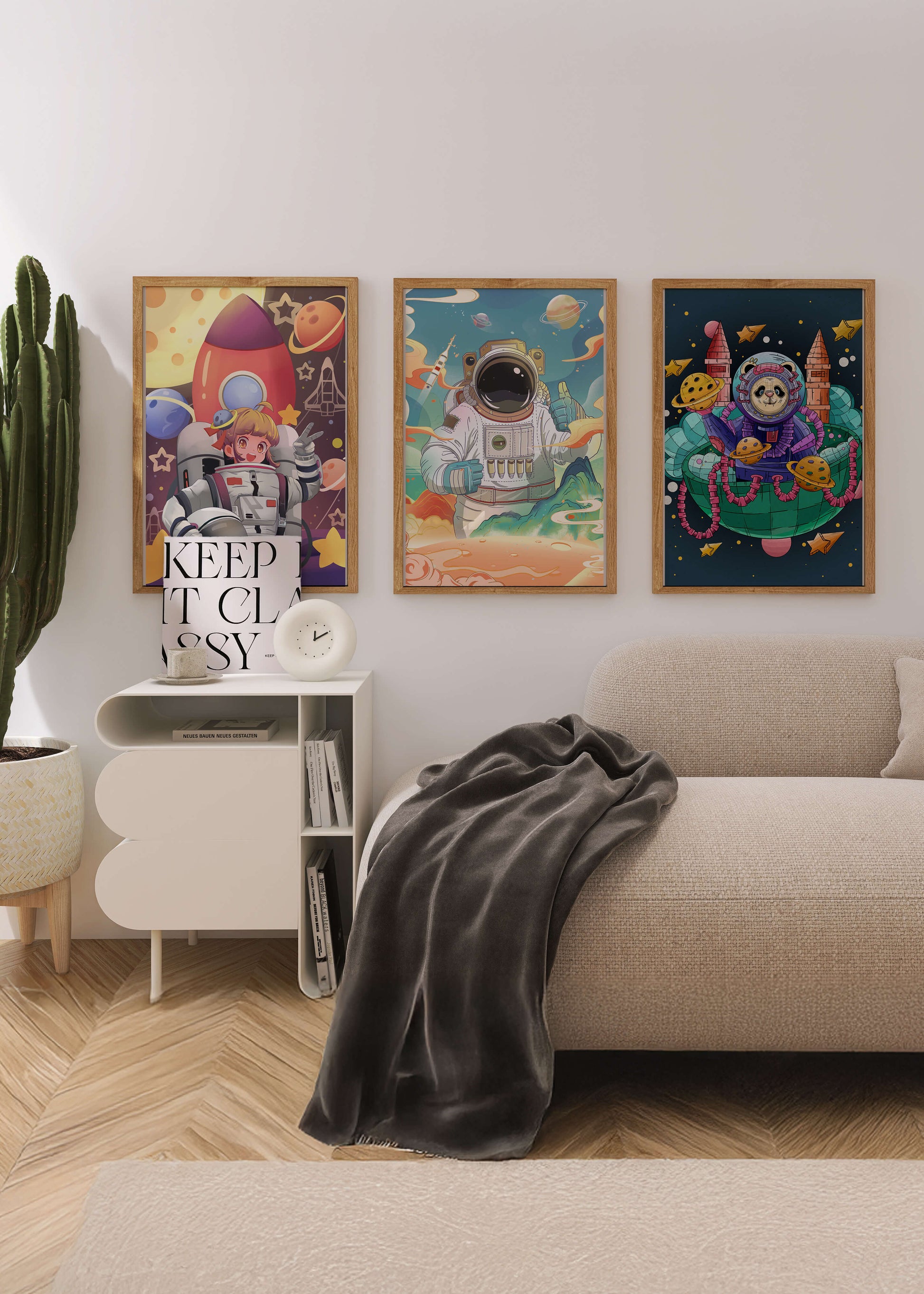 Coloridos diseños espaciales con temática de astronautas