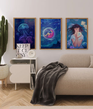 Ensemble de toiles avec illustrations de méduses et de personnages