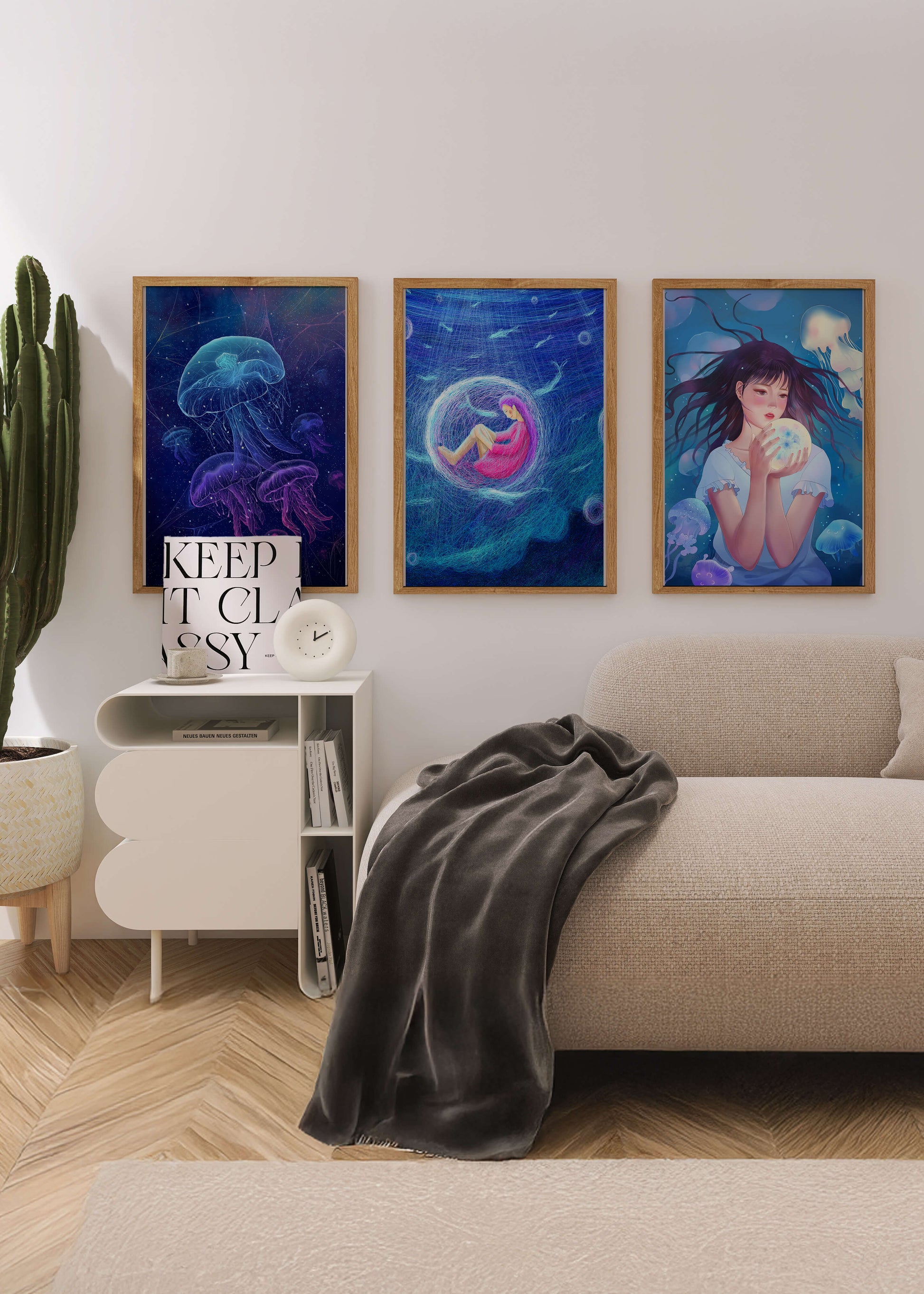 Conjunto de Lienzos con Ilustraciones de Medusas y Personajes