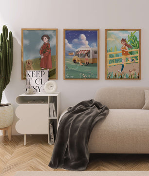 Conjunto de cuadros ilustrativos sin marco en ambiente moderno