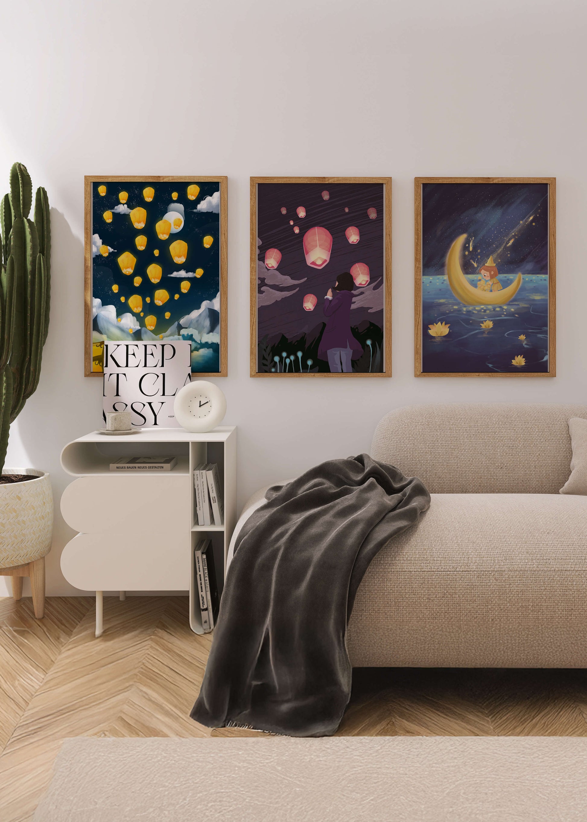 Imágenes Artísticas de Linternas Voladoras en Marcos de Madera