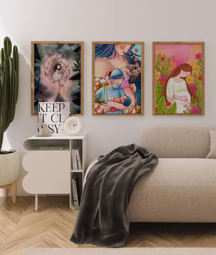 Art moderne de mères et de nature en couleurs vibrantes