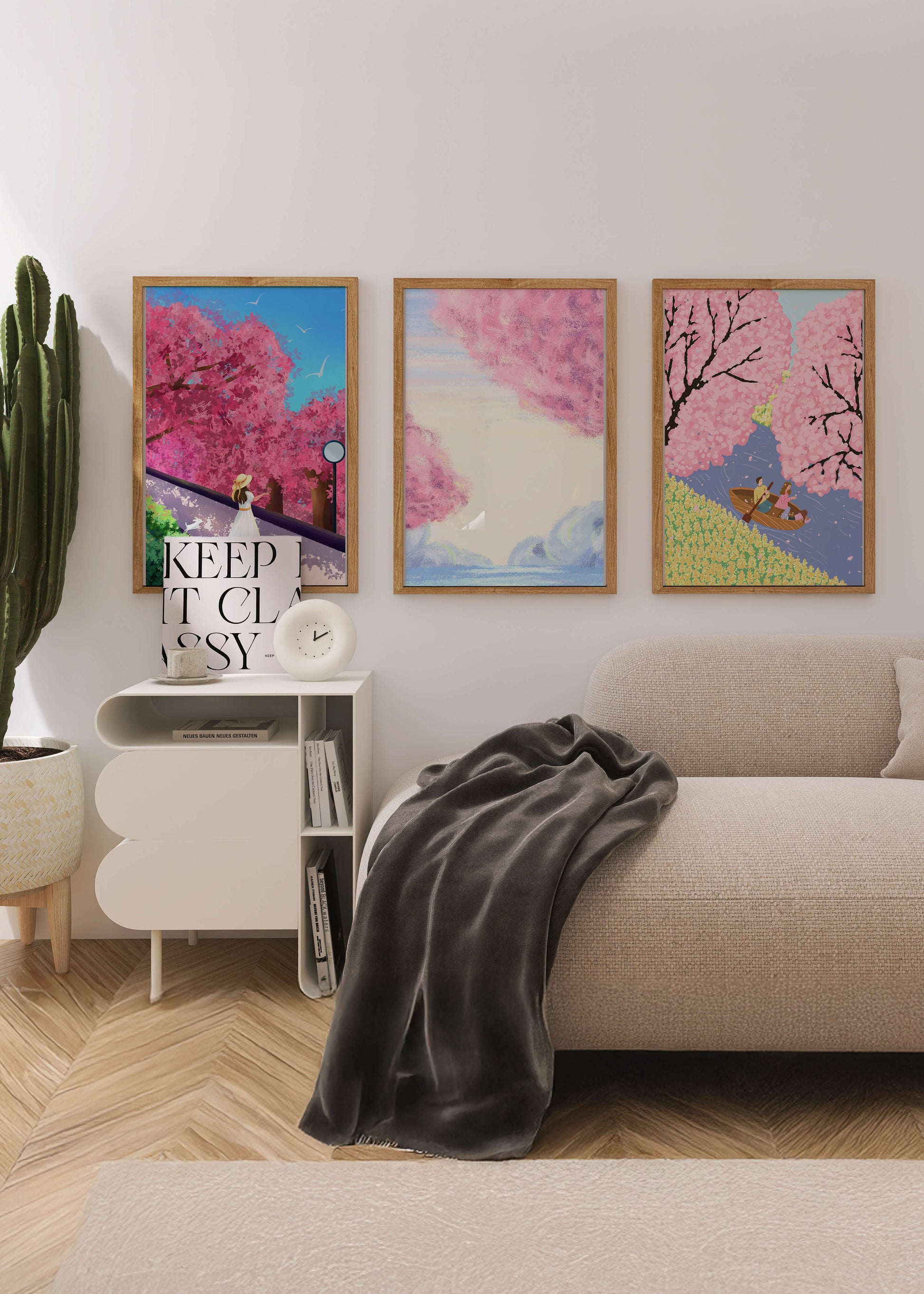 Conjunto De Tres Obras De Arte Con Árboles De Cerezo