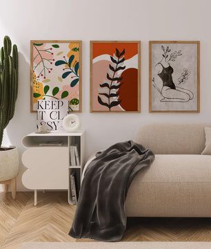 Ensemble d’art moderne abstrait en bois clair sans cadre