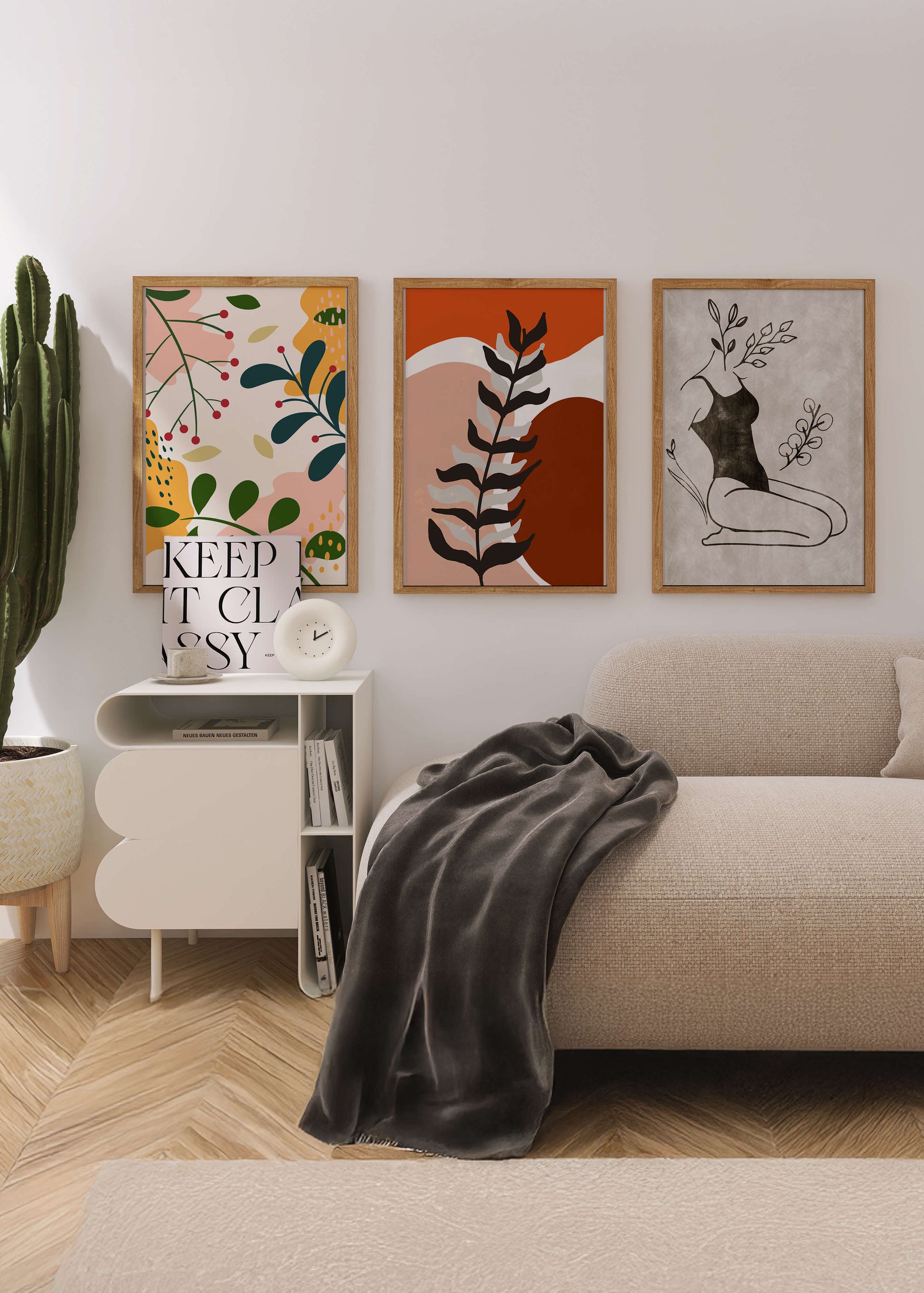 Conjunto De Arte Moderno Abstracto En Madera Clara Sin Marco