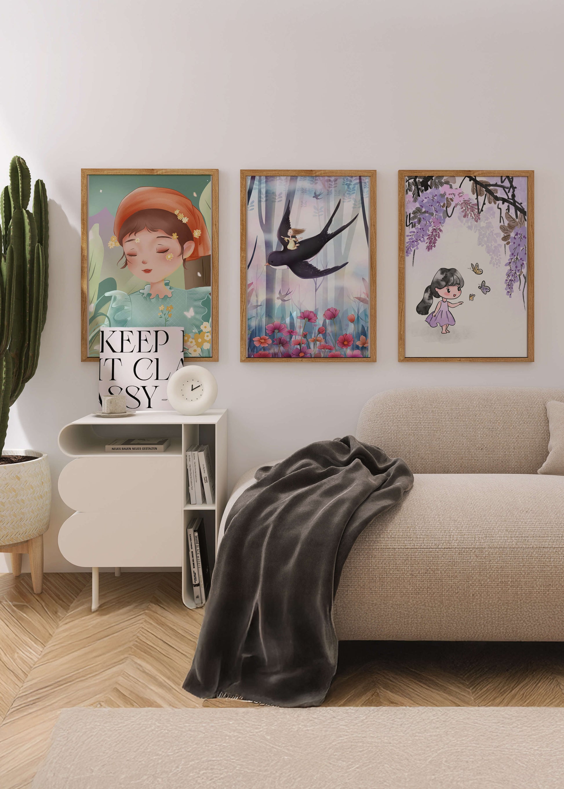 Décoration pour enfants : ensemble d'illustrations de filles et de nature