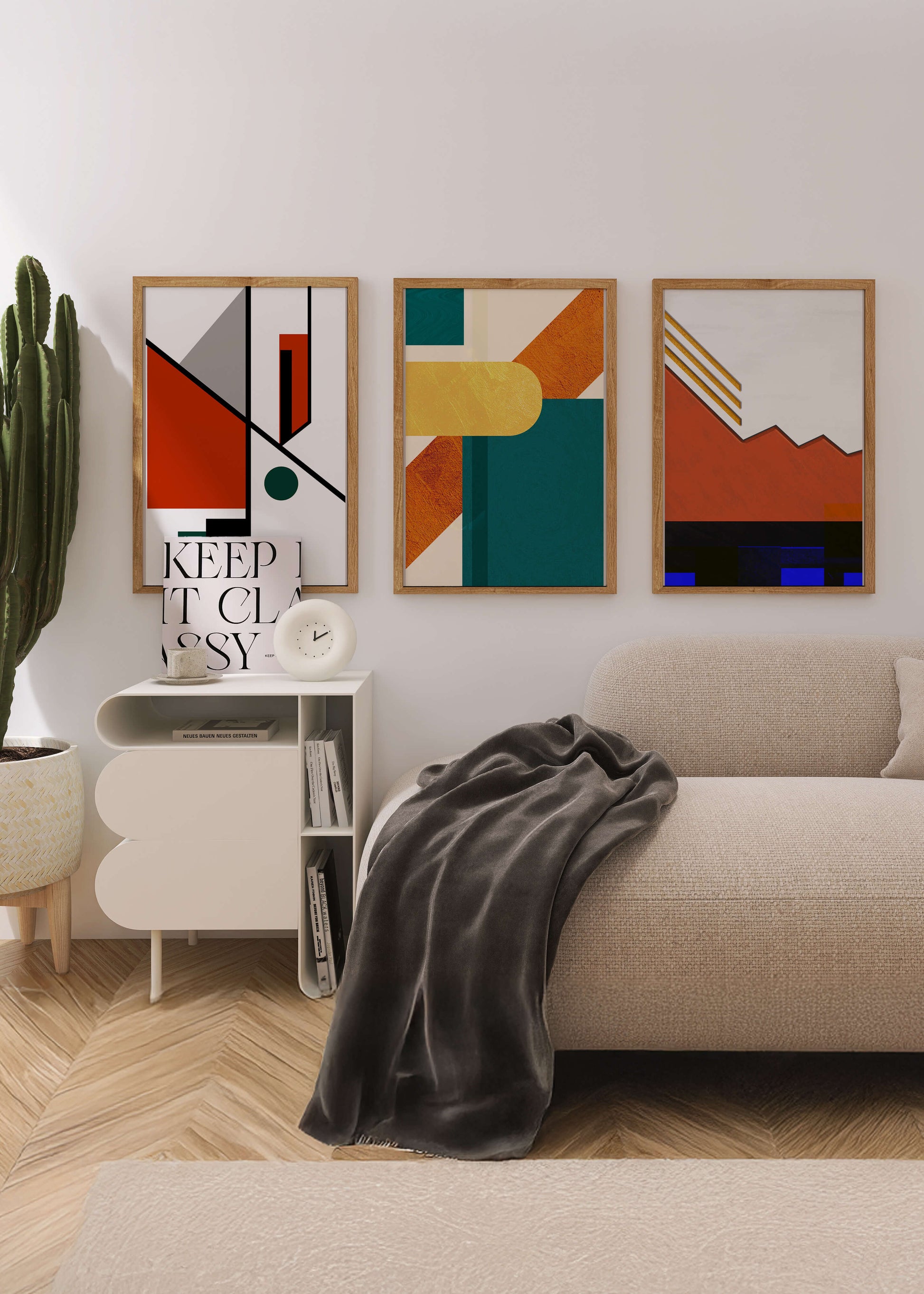 Conjunto De Arte Abstracto Moderno Con Diseños Geométricos Sin Marco