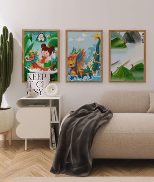 Art pour enfants avec des dragons et des éléments naturels dans un ton joyeux