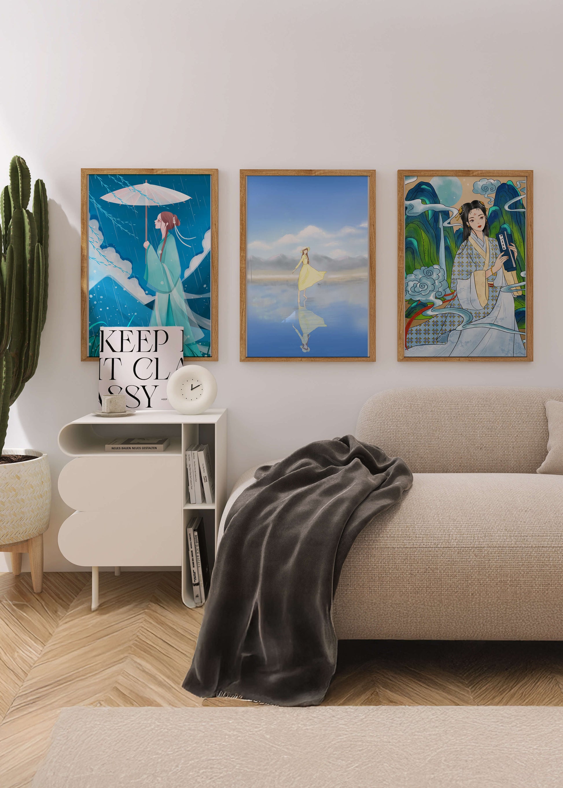 Decoración De Arte De Estilo Oriental Con Tres Obras