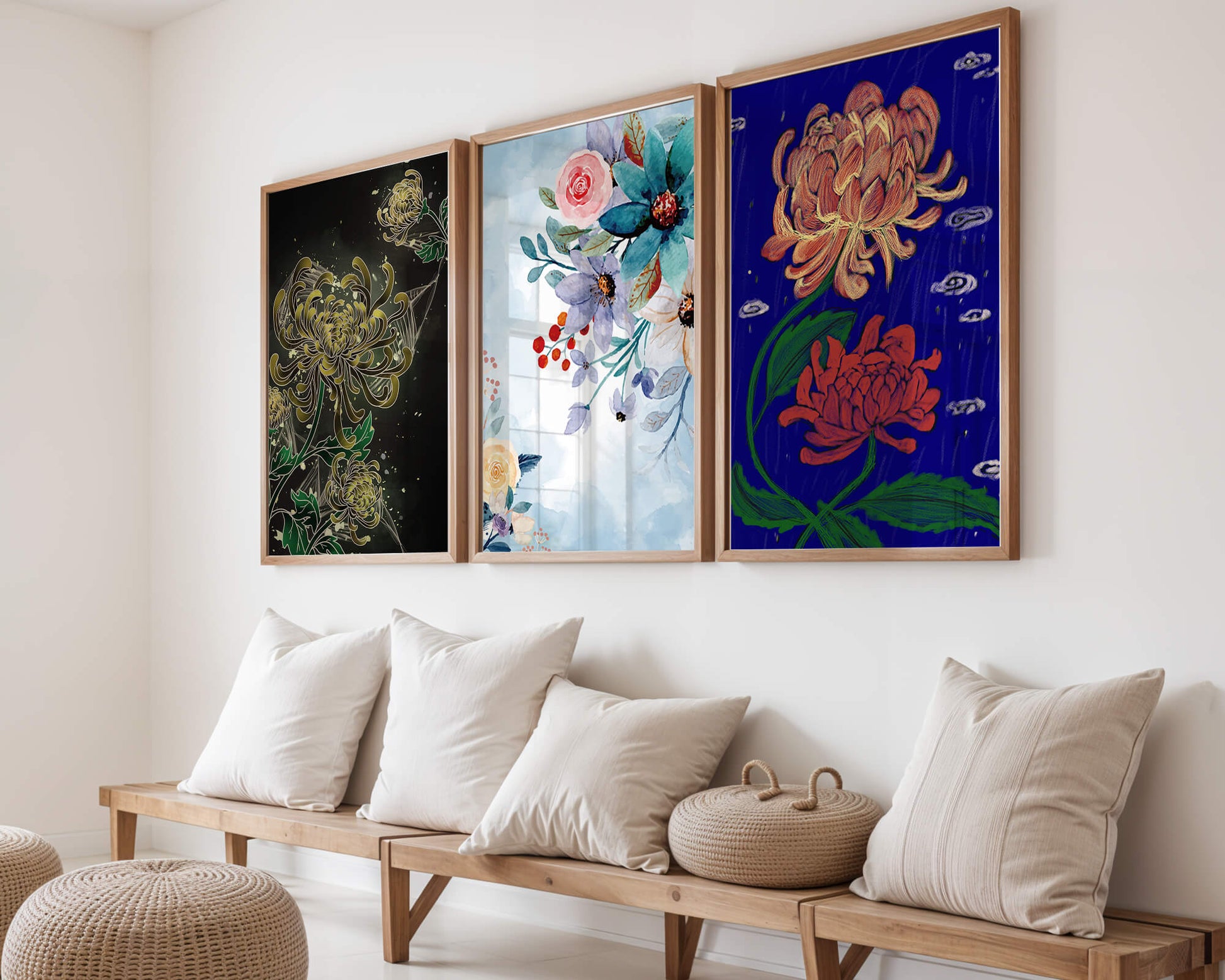 Pinturas Florales Sin Marco en Interiores Modernos