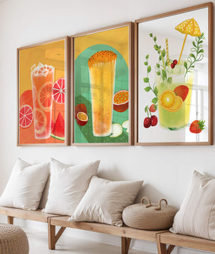 Set moderner tropischer Getränke-Kunstwerke im illustrativen Stil