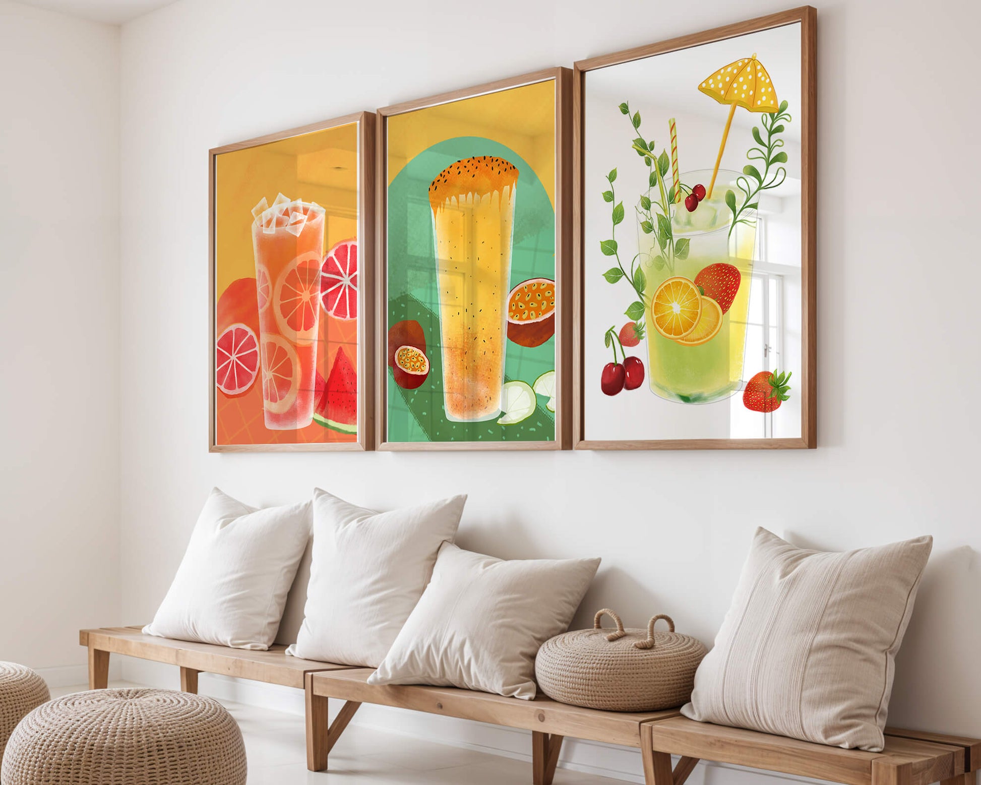 Set moderner tropischer Getränke-Kunstwerke im illustrativen Stil