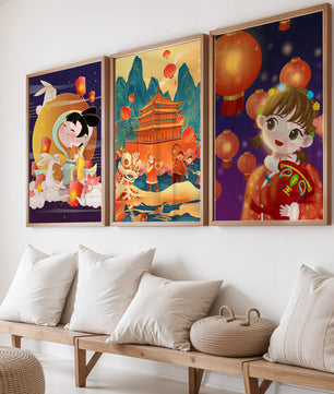 Imágenes Artísticas Orientales con Linternas y Figuras Tradicionales