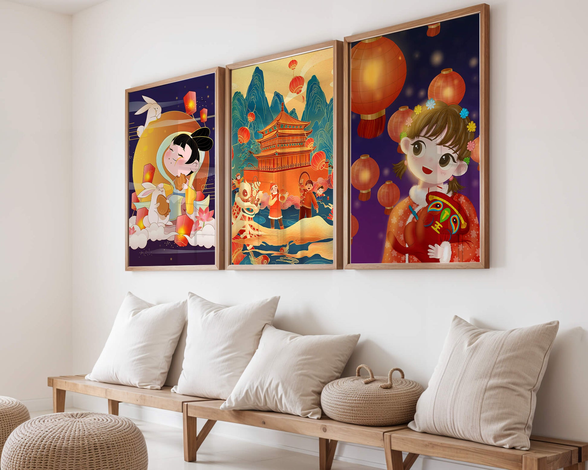 Imágenes Artísticas Orientales con Linternas y Figuras Tradicionales