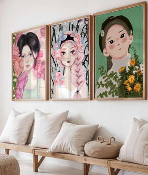 Illustrations de femmes avec des fleurs sur fond clair